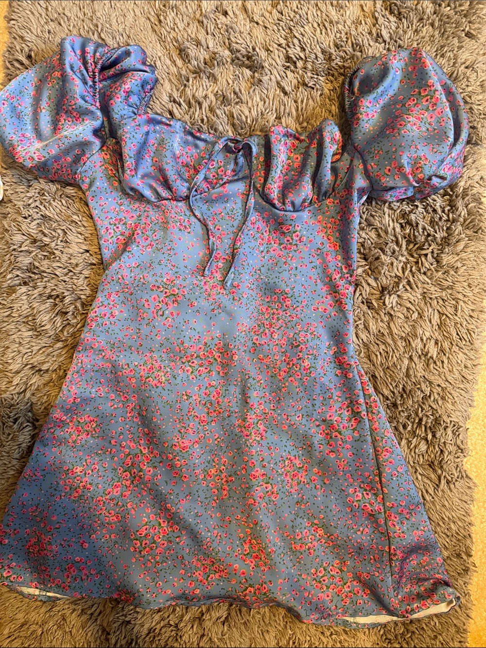 Princess Polly Blue Mini Dress with Pink Floral Accents